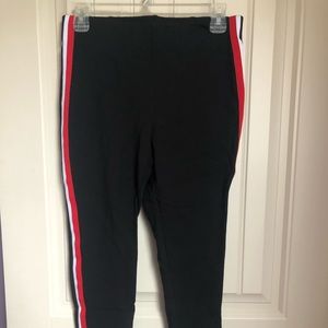 Black Thick Leggings with Red and White Stripes